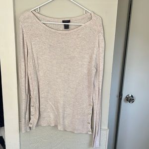 Ann Taylor Sweater Long Sleeve Cream White Buttons Crew Neck Scoop Size Large